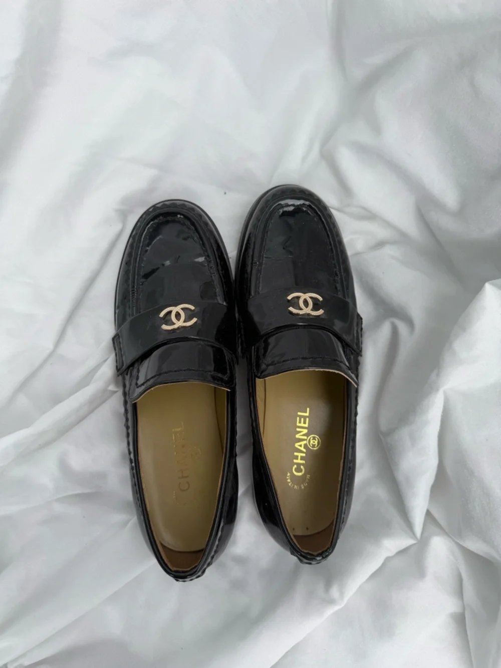 CHANEL Black Patent Leather Loafers with Gold CC Hardware - Picture 3 of 5